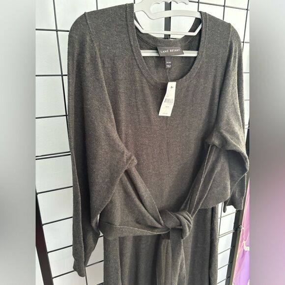 Lane Bryant Long Sleeve Wrap Sweater Gray Midi Dress NWT - Picture 4 of 12